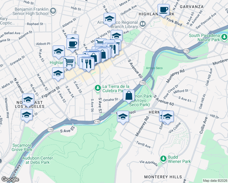 map of restaurants, bars, coffee shops, grocery stores, and more near 5840 Benner Street in Los Angeles