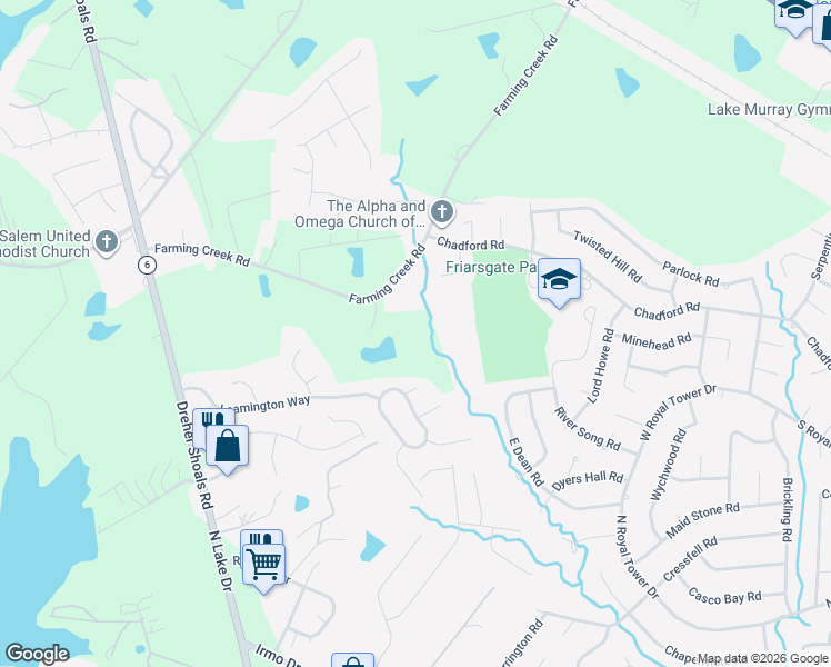 map of restaurants, bars, coffee shops, grocery stores, and more near 1307 Farming Creek Road in Irmo