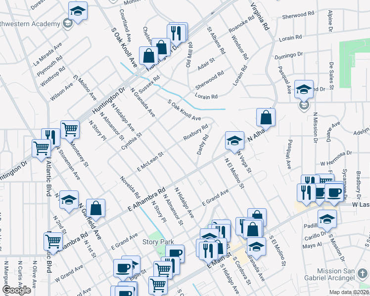 map of restaurants, bars, coffee shops, grocery stores, and more near 810 North Granada Avenue in San Marino