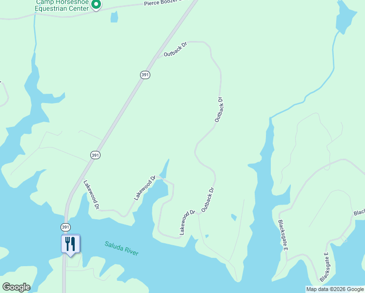 map of restaurants, bars, coffee shops, grocery stores, and more near 387 Outback Dr Murray Pines Subd in Newberry
