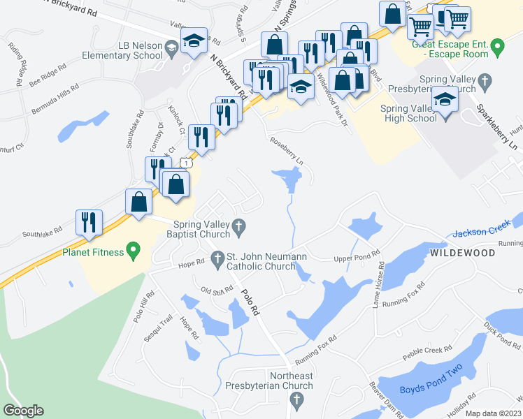map of restaurants, bars, coffee shops, grocery stores, and more near 128 Deer Hound Trail in Columbia