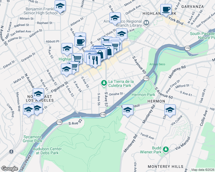 map of restaurants, bars, coffee shops, grocery stores, and more near 206 South Avenue 57 in Los Angeles