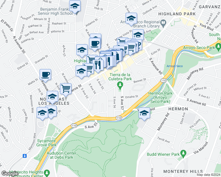 map of restaurants, bars, coffee shops, grocery stores, and more near 7 Media Drive in Los Angeles