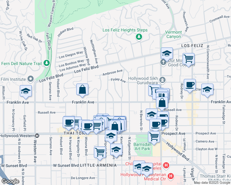 map of restaurants, bars, coffee shops, grocery stores, and more near 1953 North Kenmore Avenue in Los Angeles