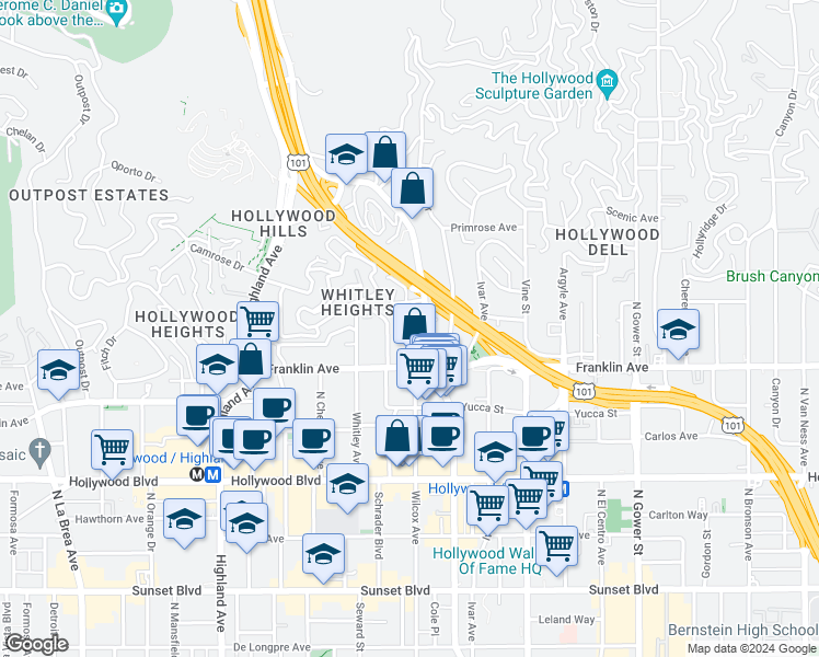 map of restaurants, bars, coffee shops, grocery stores, and more near 6532 Cerritos Place in Los Angeles