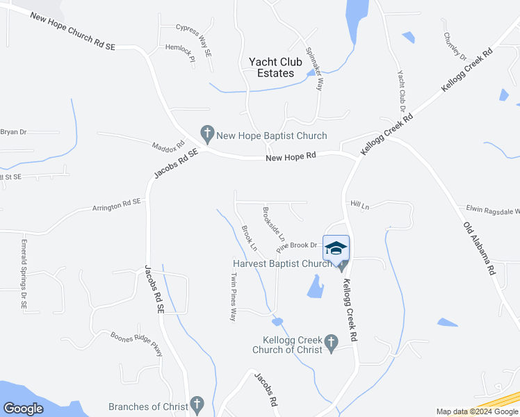 map of restaurants, bars, coffee shops, grocery stores, and more near 6199 Brookside Lane in Acworth