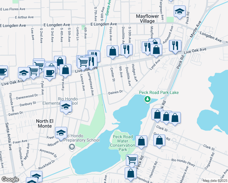 map of restaurants, bars, coffee shops, grocery stores, and more near 4065 Daines Drive in Arcadia