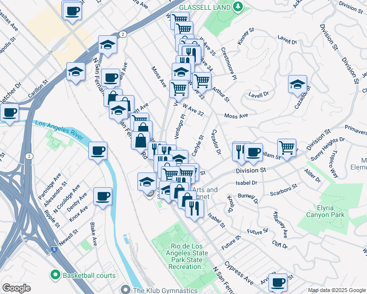 map of restaurants, bars, coffee shops, grocery stores, and more near 2329 West Avenue 31 in Los Angeles