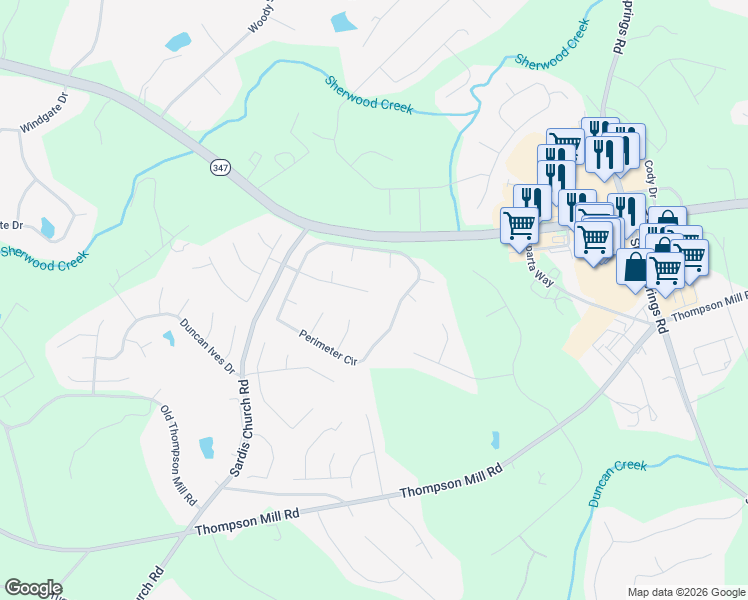 map of restaurants, bars, coffee shops, grocery stores, and more near 2862 Pleasant Oak Drive in Buford