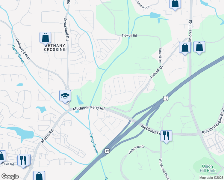 map of restaurants, bars, coffee shops, grocery stores, and more near 1312 Thornborough Drive in Alpharetta