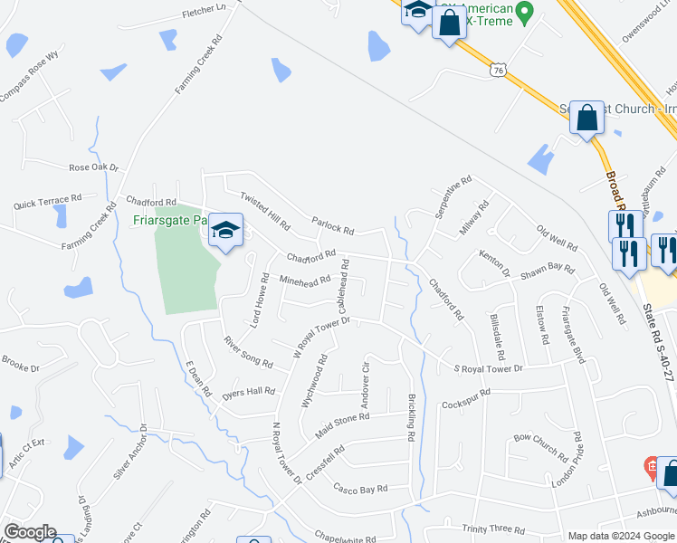 map of restaurants, bars, coffee shops, grocery stores, and more near 200 Cablehead Road in Irmo