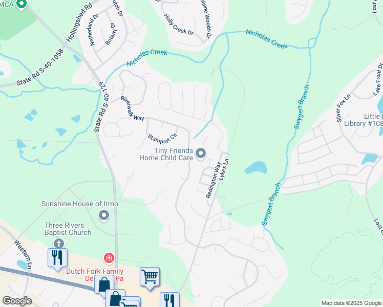 map of restaurants, bars, coffee shops, grocery stores, and more near 928 Riverwalk Way in Irmo