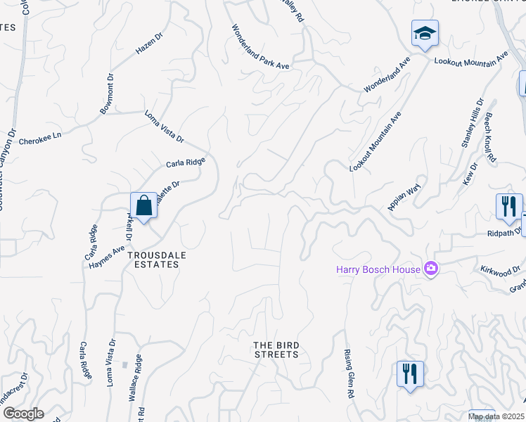 map of restaurants, bars, coffee shops, grocery stores, and more near 1865 Marcheeta Place in Los Angeles