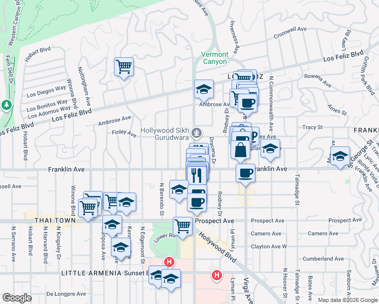 map of restaurants, bars, coffee shops, grocery stores, and more near 4637 Clarissa Avenue in Los Angeles