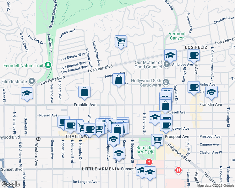 map of restaurants, bars, coffee shops, grocery stores, and more near 1953 North Kenmore Avenue in Los Angeles
