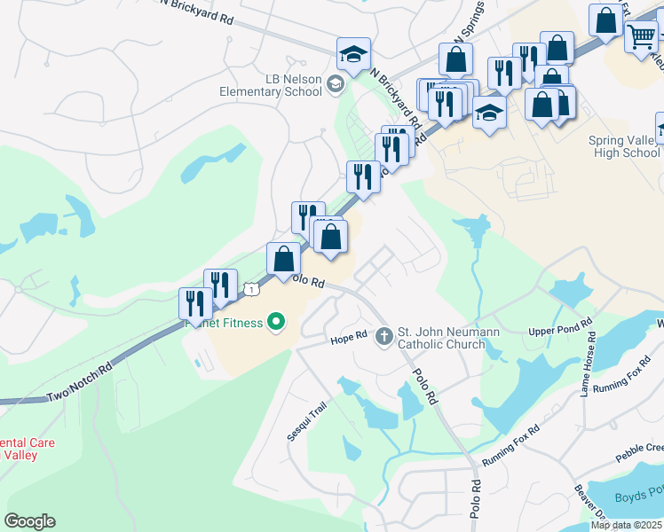 map of restaurants, bars, coffee shops, grocery stores, and more near 9810 Two Notch Road in Columbia