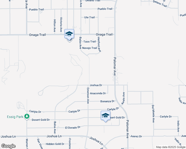map of restaurants, bars, coffee shops, grocery stores, and more near Emerson Avenue in Yucca Valley