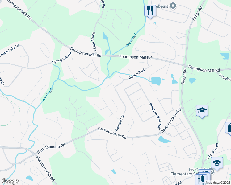map of restaurants, bars, coffee shops, grocery stores, and more near 3220 Goldmist Drive in Buford