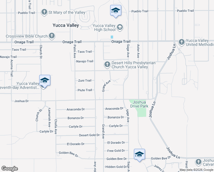 map of restaurants, bars, coffee shops, grocery stores, and more near 7995 Grand Avenue in Yucca Valley