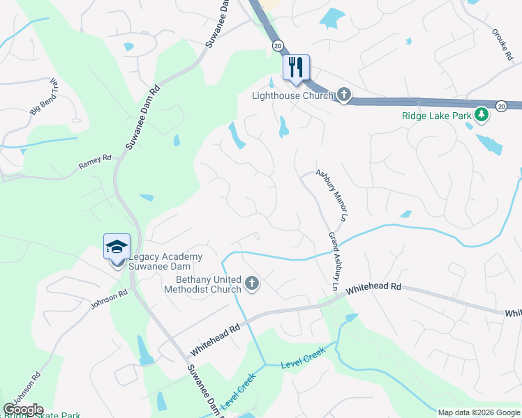 map of restaurants, bars, coffee shops, grocery stores, and more near 5685 Lenox Park Place in Sugar Hill