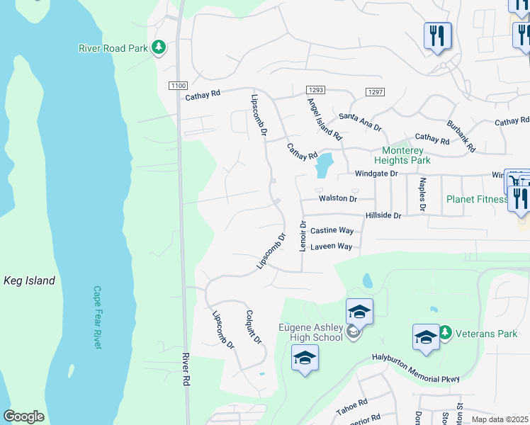 map of restaurants, bars, coffee shops, grocery stores, and more near 224 Adele Court in Wilmington