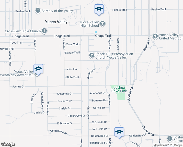 map of restaurants, bars, coffee shops, grocery stores, and more near 7995 Grand Avenue in Yucca Valley