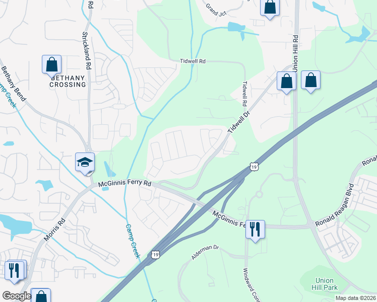 map of restaurants, bars, coffee shops, grocery stores, and more near 908 Prestwyck Court in Alpharetta