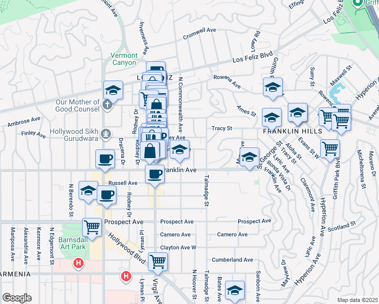map of restaurants, bars, coffee shops, grocery stores, and more near 4325 Clarissa Avenue in Los Angeles