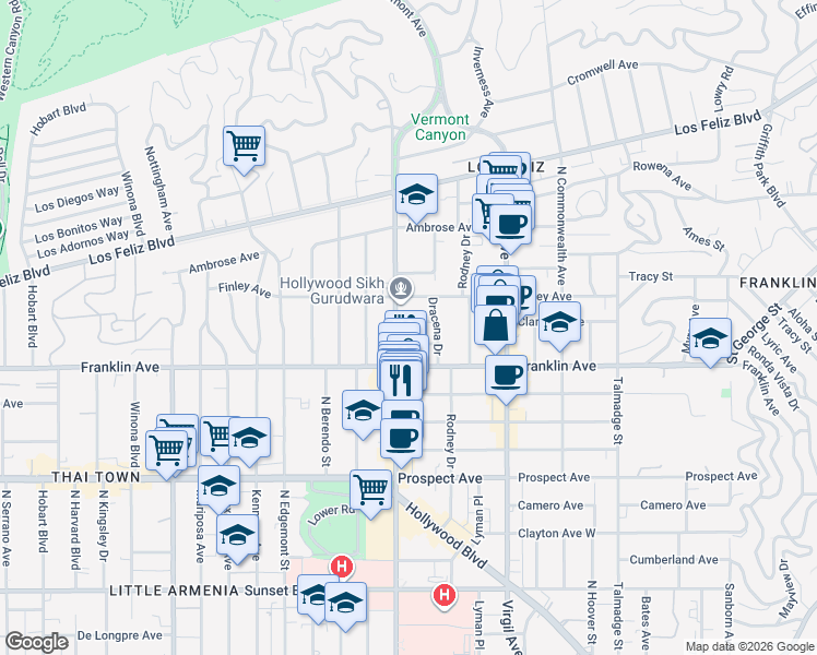map of restaurants, bars, coffee shops, grocery stores, and more near 4637 Clarissa Avenue in Los Angeles