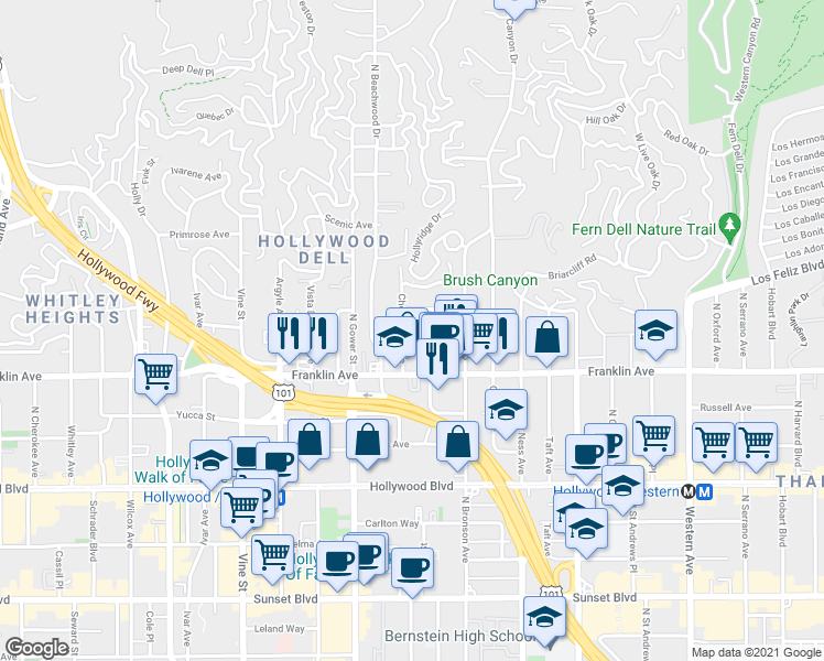 map of restaurants, bars, coffee shops, grocery stores, and more near in Los Angeles