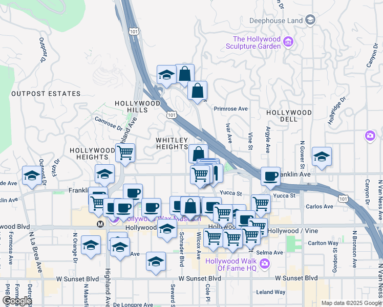 map of restaurants, bars, coffee shops, grocery stores, and more near 6532 Cerritos Place in Los Angeles