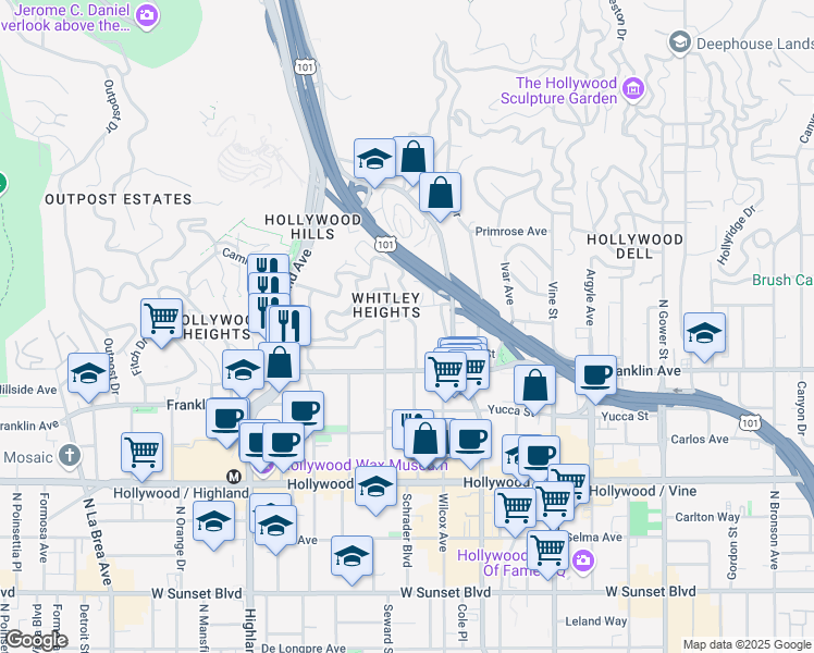map of restaurants, bars, coffee shops, grocery stores, and more near 6532 Cerritos Place in Los Angeles