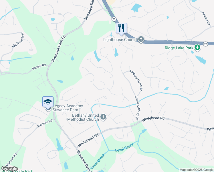 map of restaurants, bars, coffee shops, grocery stores, and more near 5685 Lenox Park Place in Sugar Hill