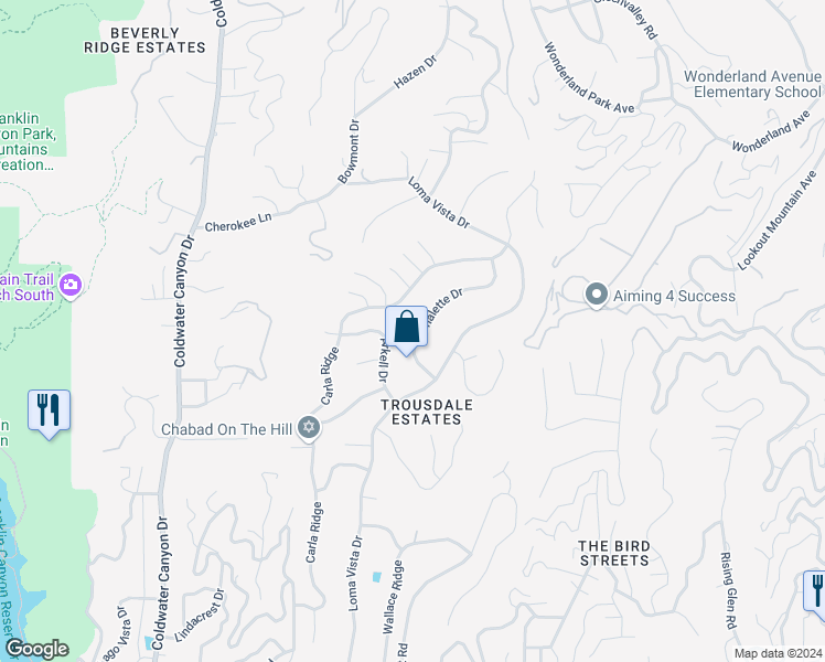 map of restaurants, bars, coffee shops, grocery stores, and more near 526 Chalette Drive in Beverly Hills