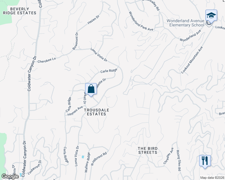 map of restaurants, bars, coffee shops, grocery stores, and more near 1820 Loma Vista Drive in Beverly Hills