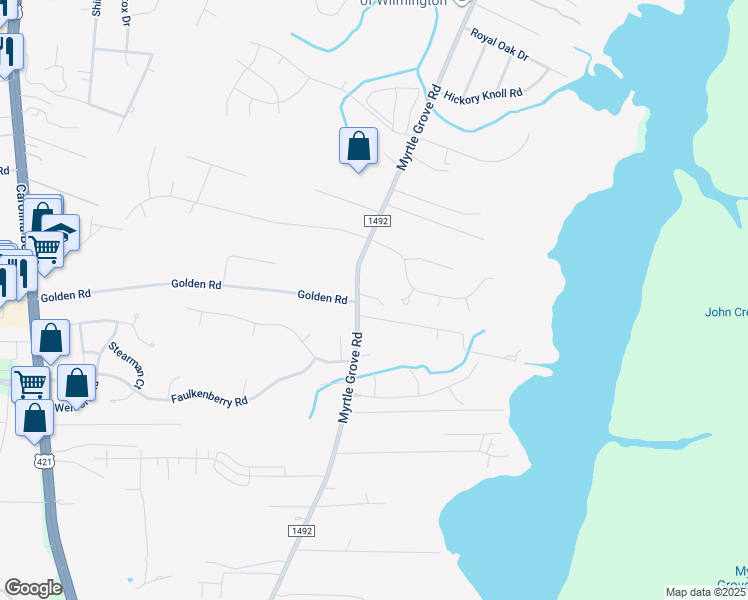 map of restaurants, bars, coffee shops, grocery stores, and more near 6819 Myrtle Grove Road in Wilmington