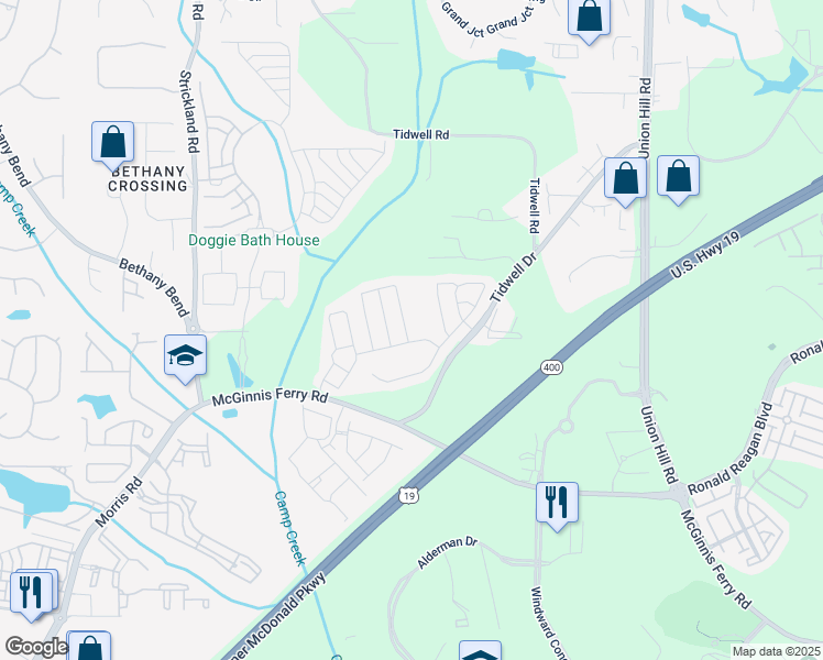 map of restaurants, bars, coffee shops, grocery stores, and more near 910 Prestwyck Court in Alpharetta