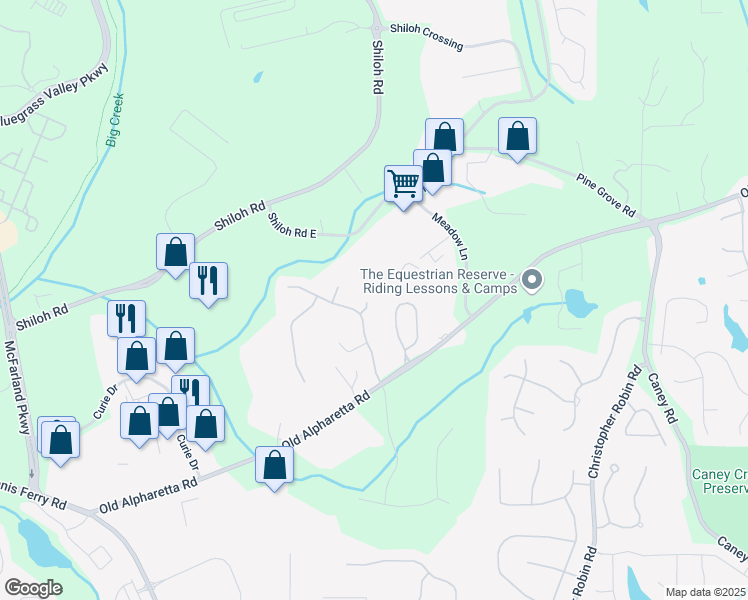 map of restaurants, bars, coffee shops, grocery stores, and more near 1130 Timbercreek Court in Alpharetta