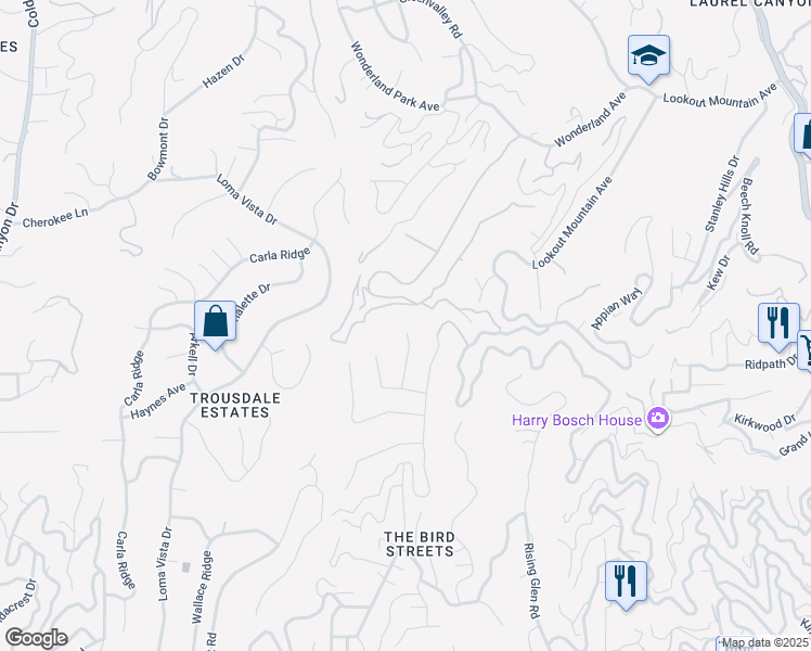 map of restaurants, bars, coffee shops, grocery stores, and more near 1871 Marcheeta Place in Los Angeles