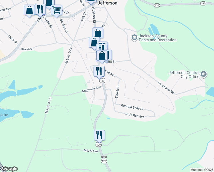 map of restaurants, bars, coffee shops, grocery stores, and more near 725 Athens Street in Jefferson