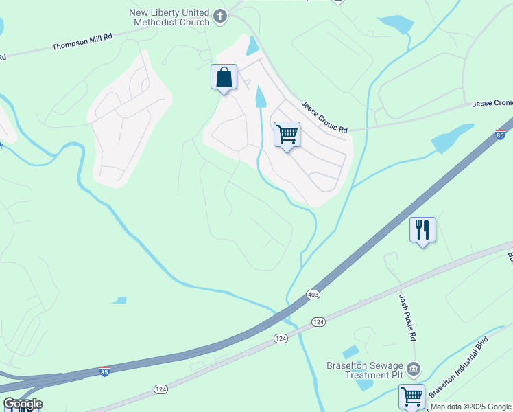 map of restaurants, bars, coffee shops, grocery stores, and more near 618 Charlie Smith Road in Braselton