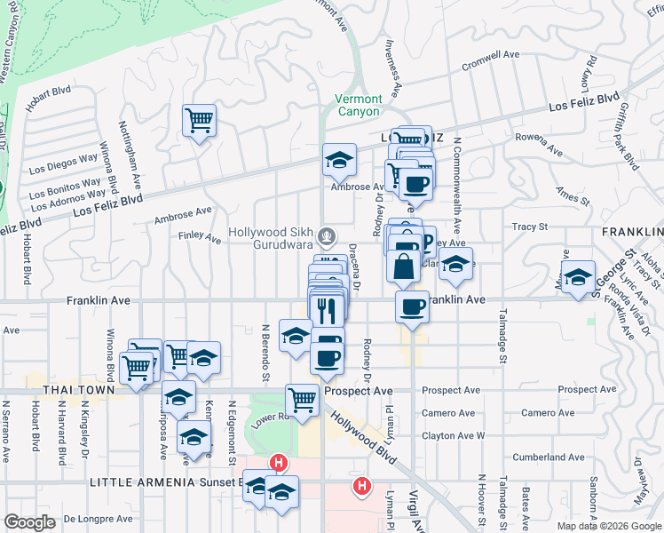map of restaurants, bars, coffee shops, grocery stores, and more near 4637 Clarissa Avenue in Los Angeles
