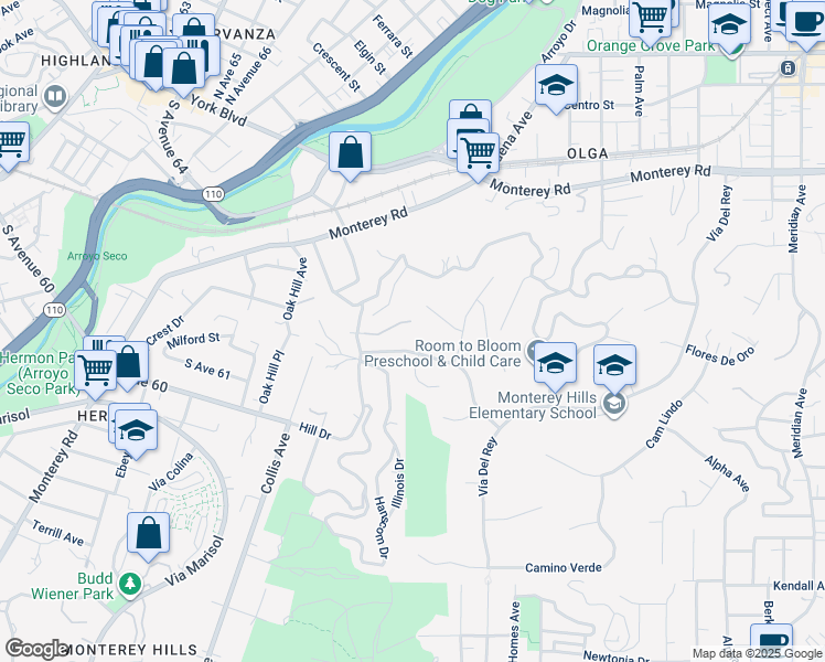 map of restaurants, bars, coffee shops, grocery stores, and more near 230 Warwick Avenue in South Pasadena