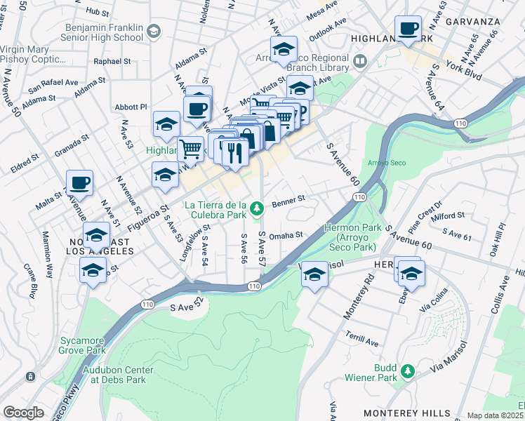 map of restaurants, bars, coffee shops, grocery stores, and more near 206 South Avenue 57 in Los Angeles