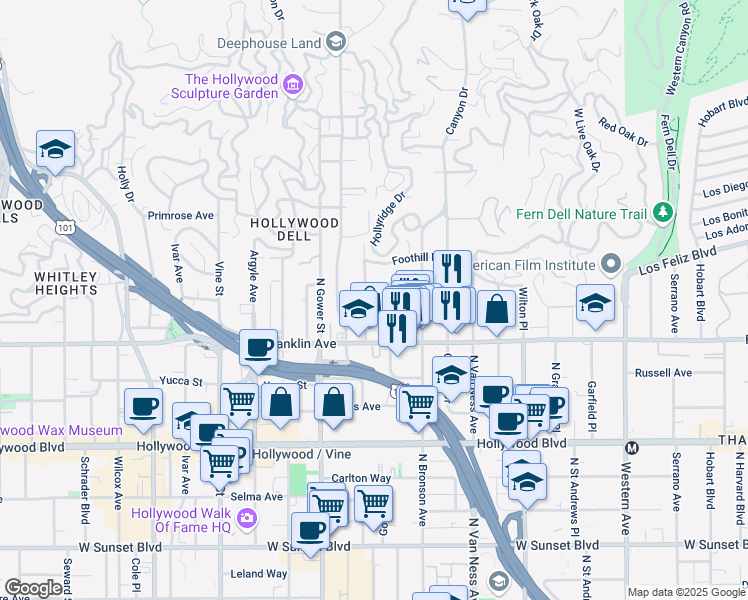map of restaurants, bars, coffee shops, grocery stores, and more near in Los Angeles
