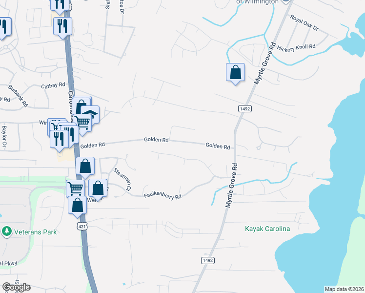 map of restaurants, bars, coffee shops, grocery stores, and more near 213 Golden Road in Wilmington