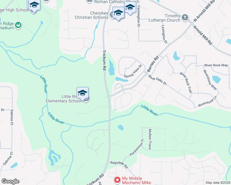 map of restaurants, bars, coffee shops, grocery stores, and more near 1505 Barnes Road in Woodstock