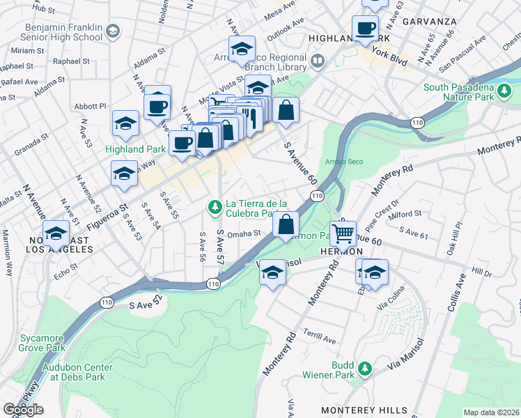 map of restaurants, bars, coffee shops, grocery stores, and more near 5840 Benner Street in Los Angeles