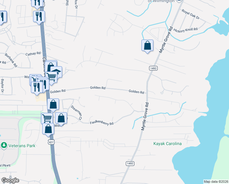 map of restaurants, bars, coffee shops, grocery stores, and more near 213 Golden Road in Wilmington