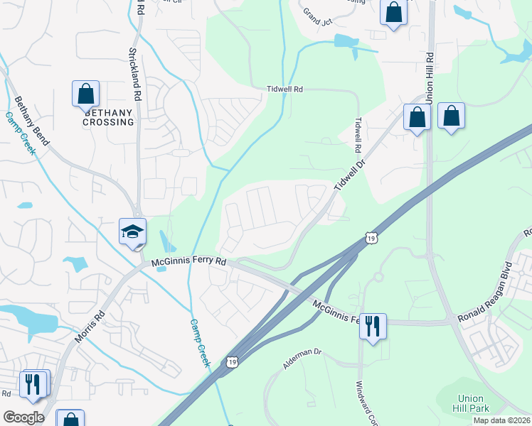map of restaurants, bars, coffee shops, grocery stores, and more near 1012 Annazanes Court in Alpharetta